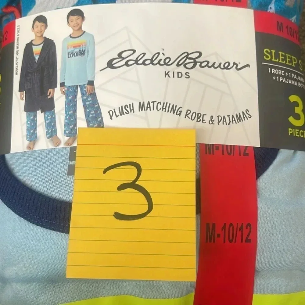 #3 Eddie Bauer Youth 3-piece Robe & Matching Pajamas Set Size Medium 10/12 Boys
